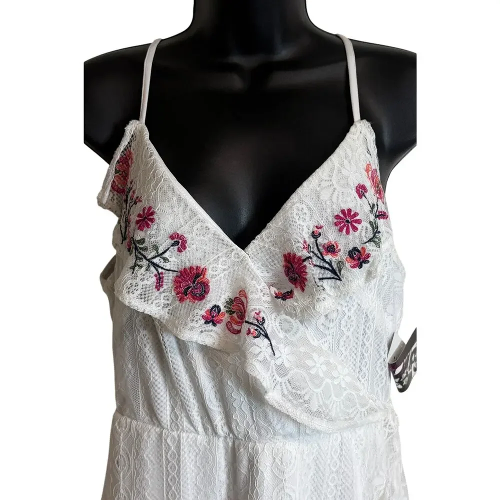 Trixx Women Dress Fit Flare Size Medium Faux Wrap Boho Festival Ruffle NWT New - Picture 2 of 11